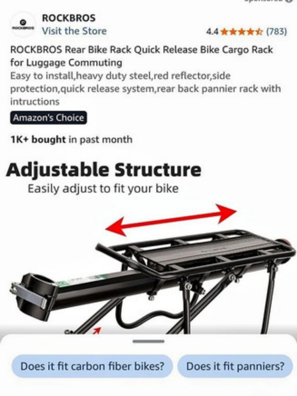 ROCKBROS Rear Bike Rack Quick Release Bike Cargo Rack Black - Picture 3 of 5